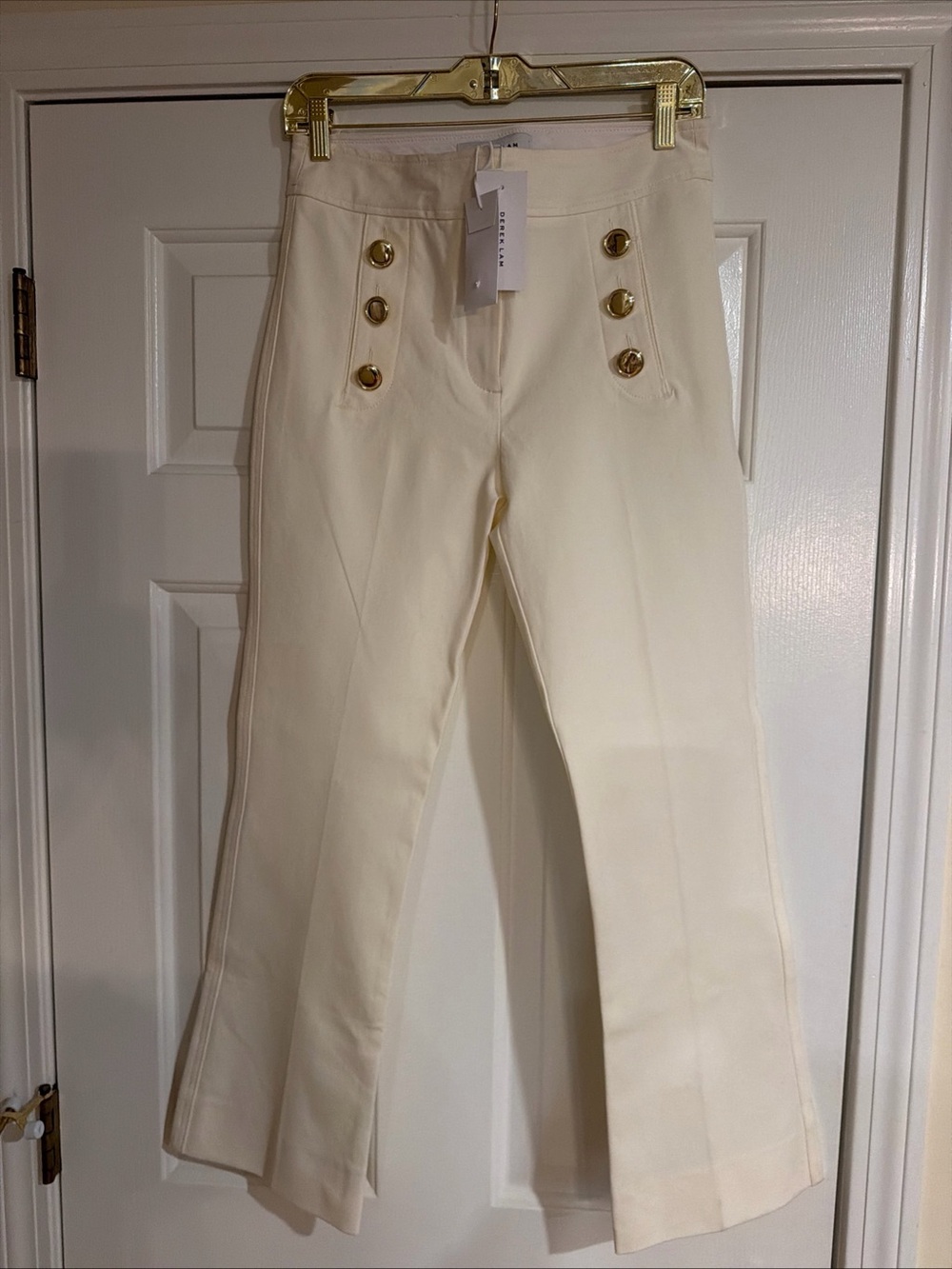 NWT Derek Lam 10 Crosby Cream Sailor Button Flare Pants Sz 4